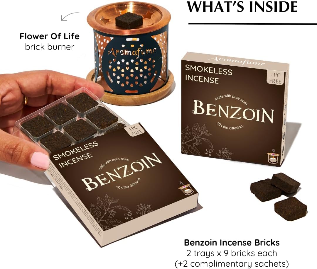 Frankincense Incense Bricks & Tree of Life Exotic Burner by Aromafume | 2 Trays x 9 Bricks | Boswellia Carterii & Boswellia Serrata Extract, Native to East Africa & India | Low-Smoke & Non-Toxic