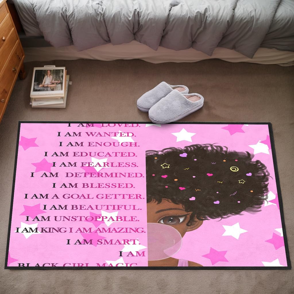 Black Girl Area Rug for Bedroom African Black Girls Floor Rugs for Living Room Playroom Cartoon Art Home Decor Soft Yoga Mats for Women Afro Purple 47" x 31" (2.7 x 3 Feet)