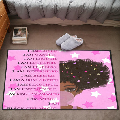 Black Girl Area Rug for Bedroom African Black Girls Floor Rugs for Living Room Playroom Cartoon Art Home Decor Soft Yoga Mats for Women Afro Purple 47" x 31" (2.7 x 3 Feet)