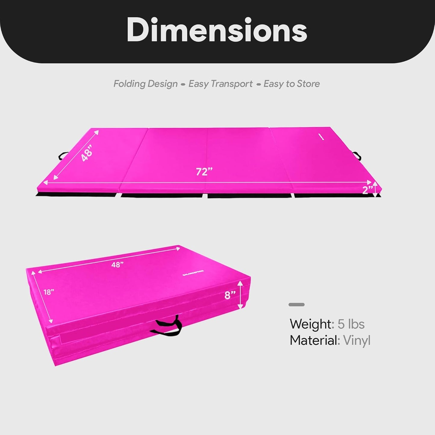 BalanceFrom 6x4 Feet 4-Panel Folding Gymnastics Mat – 2-Inch Thick Pad with Vinyl Surface and Carrying Handles for Tumbling, Yoga, Pilates, Home Workouts, and Martial Arts
