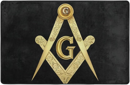Comfortable Memory Foam Area Rugs with Anti-Skid Rubber Backing, Gold Freemason Freemasonry Masonic Yoga Mat Indoor Entryway Mat for Bedroom Livingroom Sitting Room Home Art