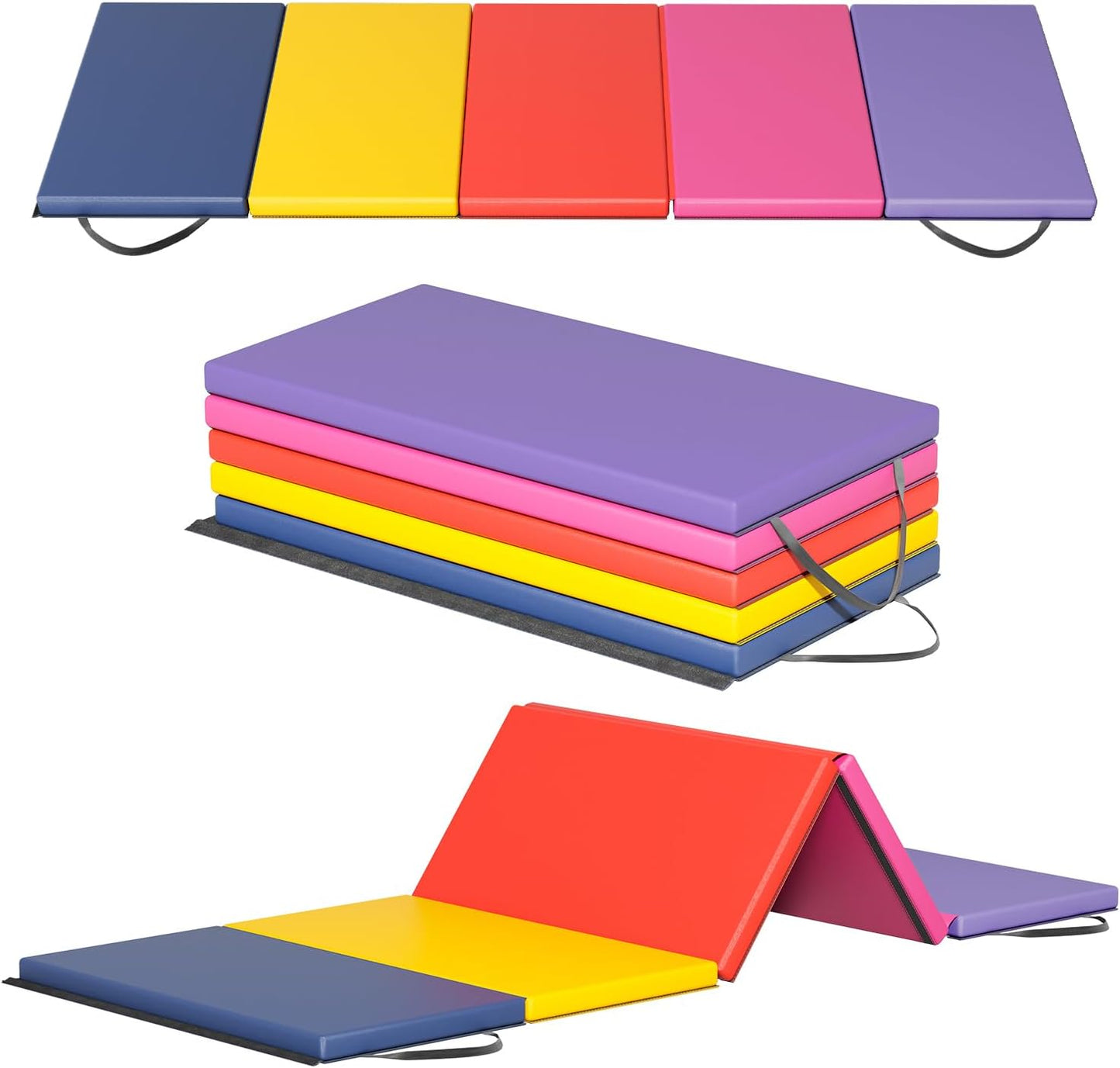 Gymnastics Tumbling Mat Portable Gymnastics Mat Foldable Tumbling Mat 2ft W 6ft L/4ft W 6ft L/4ft W 8ft L/4ft W 10ft Exercise Mat Yoga Mat with Carrying Handles for Yoga Gymnastics