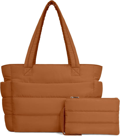 TOPDesign Puffer Tote Bag for Women, Lightweight Puffy Handbag with Compartments, Quilted Shoulder Bag for Work, Travel, Gym - Colors A