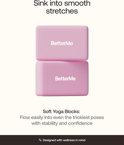 BetterMe Yoga Blocks Set of 2 – High Density Foam Yoga Blocks for Stretching, Pilates & Workouts – Lightweight Non-Slip Exercise Blocks for Flexibility & Balance