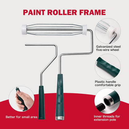 Mister Rui 4 Inch Foam Paint Roller Kit, 8 Pack - Mini Roller Set with 4” Small Roller Covers, Frame, Tray & Liner for Smooth Painting on Walls, Trim, Furniture, Home DIY Projects