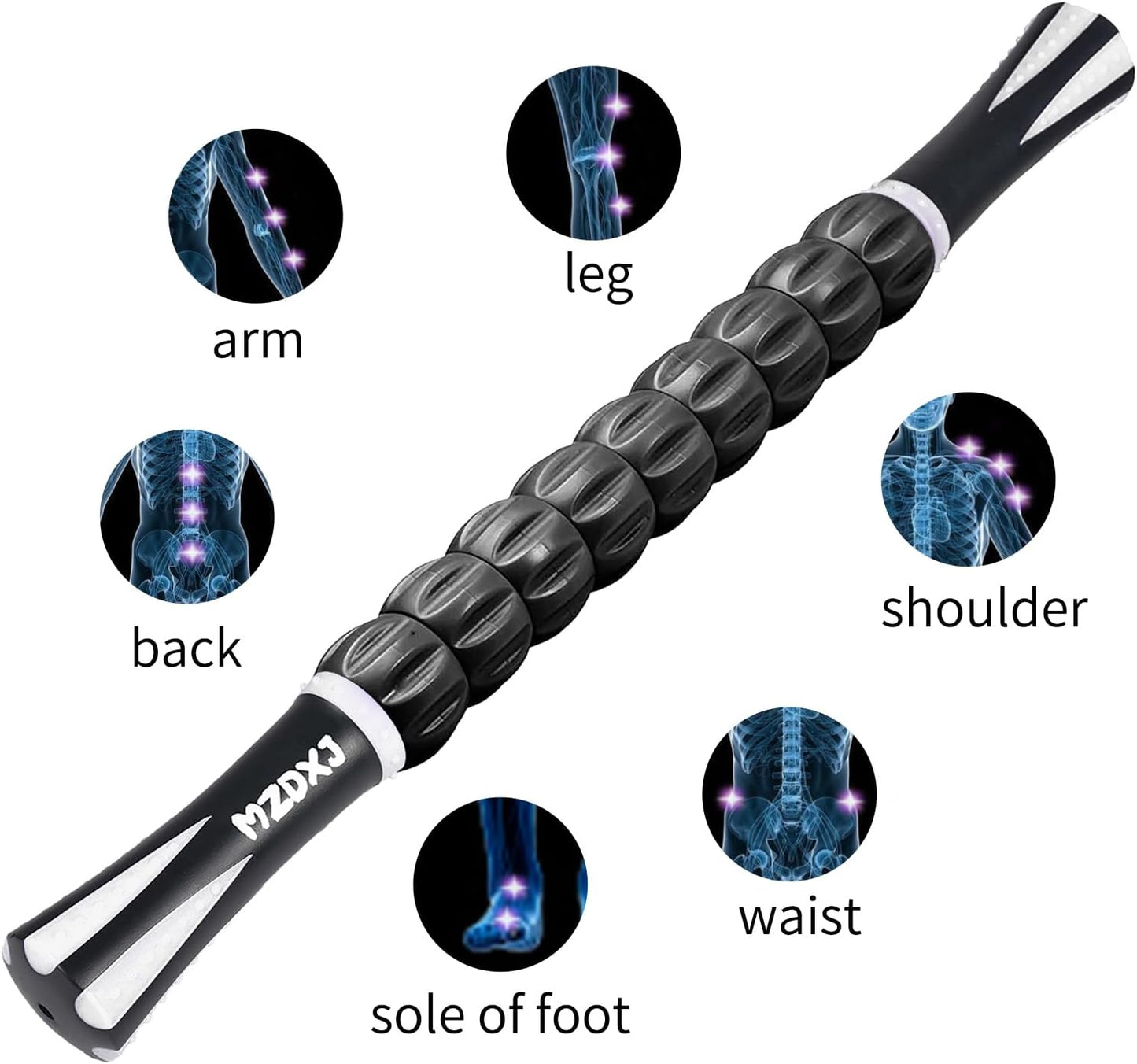 Muscle Roller Massage Roller Stick- Deep Tissue Fascia Blaster for Myofascial Pain Relief, Lymphatic Drainage & Body Sculpting, Handheld Physical Therapy & Recovery Tool (Gray black-18 inch)