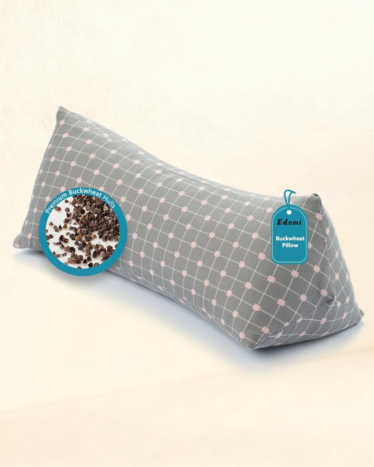 Cervical Buckwheat Roll Pillow for Sleeping,15.7"x5.9" Buckwheat Hulls Pillows Filling, Triangle Pillow for Neck Support Yoga Bolster, Adjustable Fill for Neck Pain Relief,Gray