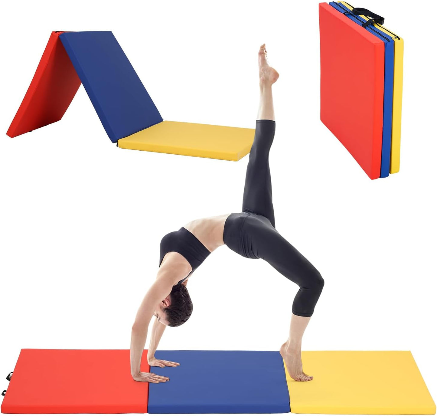 BLKMTY Gymnastics Mats - 2'x6' Folding Exercise & Yoga Mat with Carrying Handles for Kids' Tumbling & Home Gym
