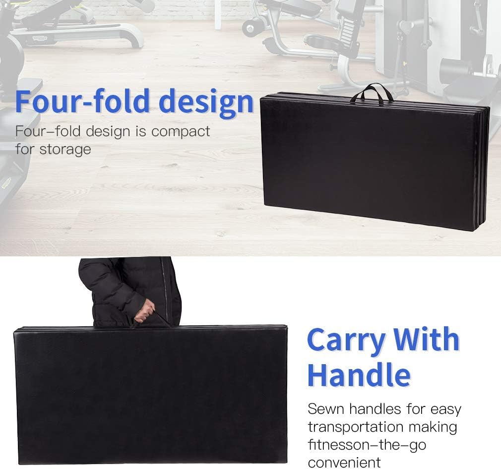 Exercise Mat 2'x6'/4'x8'/4'x10' Gymnastics Mat Folding Gymnastics Tumbling Mats 1.6"-2" Thick PU Leather Yoga Mat Portable With Carrying Handles for home Workout outdoor Yoga Pilates