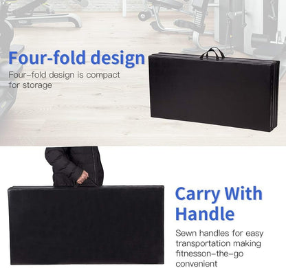 Exercise Mat 2'x6'/4'x8'/4'x10' Gymnastics Mat Folding Gymnastics Tumbling Mats 1.6"-2" Thick PU Leather Yoga Mat Portable With Carrying Handles for home Workout outdoor Yoga Pilates