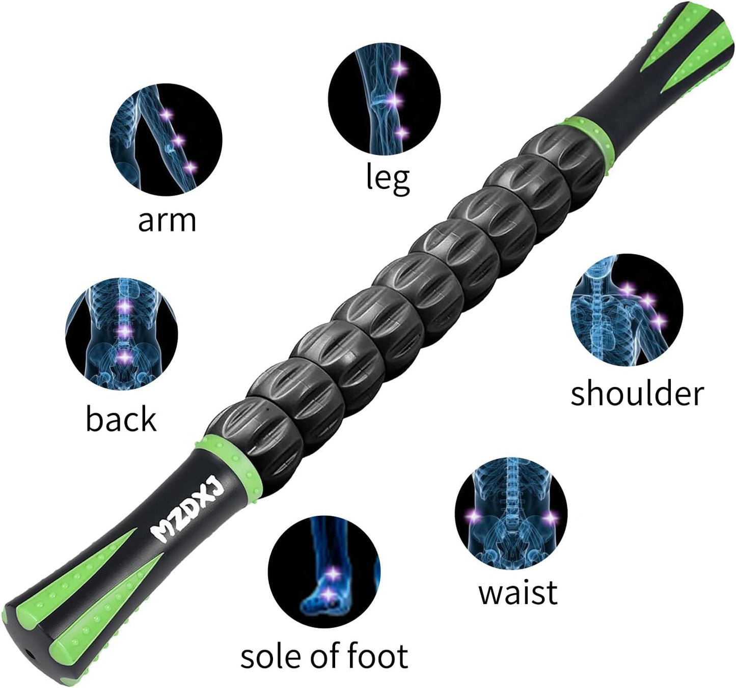 Muscle Roller Massage Roller Stick- Deep Tissue Fascia Blaster for Myofascial Pain Relief, Lymphatic Drainage & Body Sculpting, Handheld Physical Therapy & Recovery Tool (Gray black-18 inch)