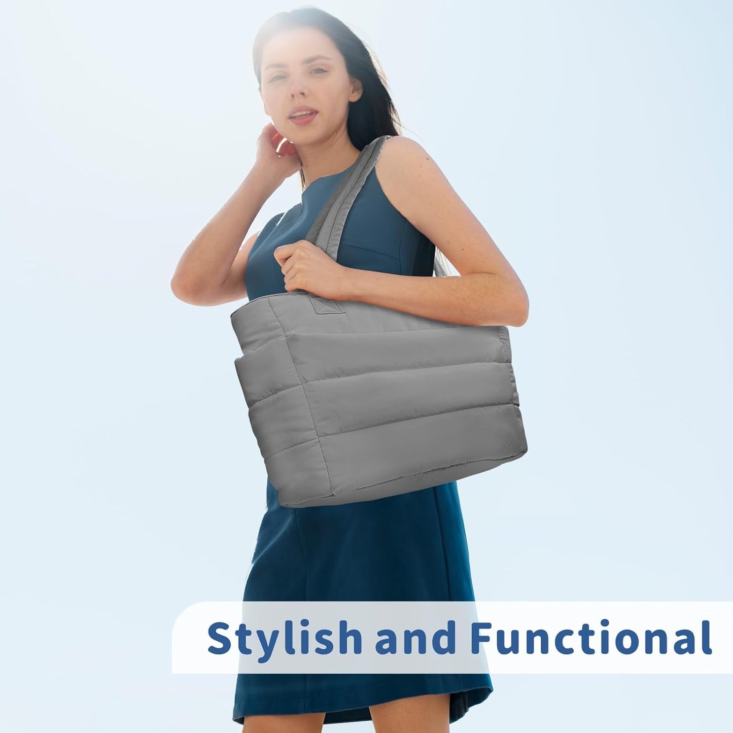 TOPDesign Puffer Tote Bag for Women, Lightweight Puffy Handbag with Compartments, Quilted Shoulder Bag for Work, Travel, Gym - Colors B