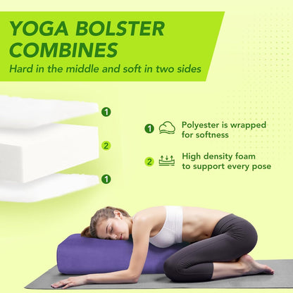 Wellsin Rectangular Yoga Bolster - Meditation Pillow with Washable Suede Cover, 27"X10" X5.5"