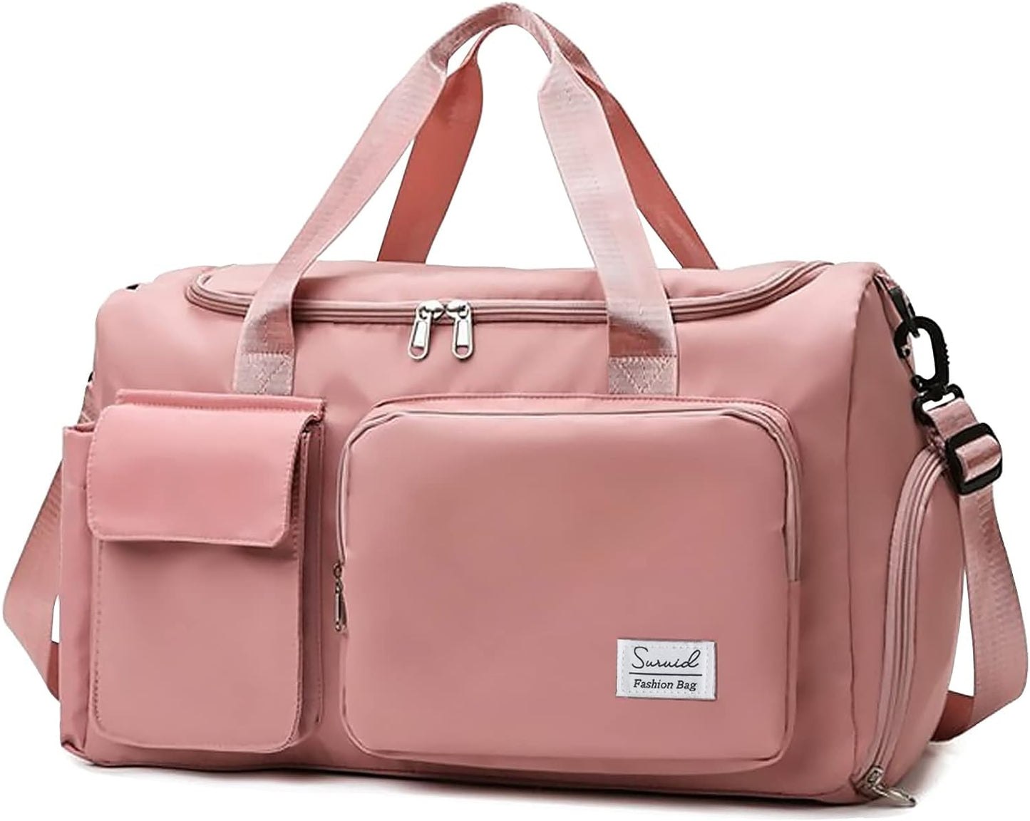 Suruid Travel Yoga Duffel Bag with Shoes Compartment Sports Gym Handbag with Dry Wet Separated Pocket for Training Men and Women, Overnight /Weekender Bag - Pink