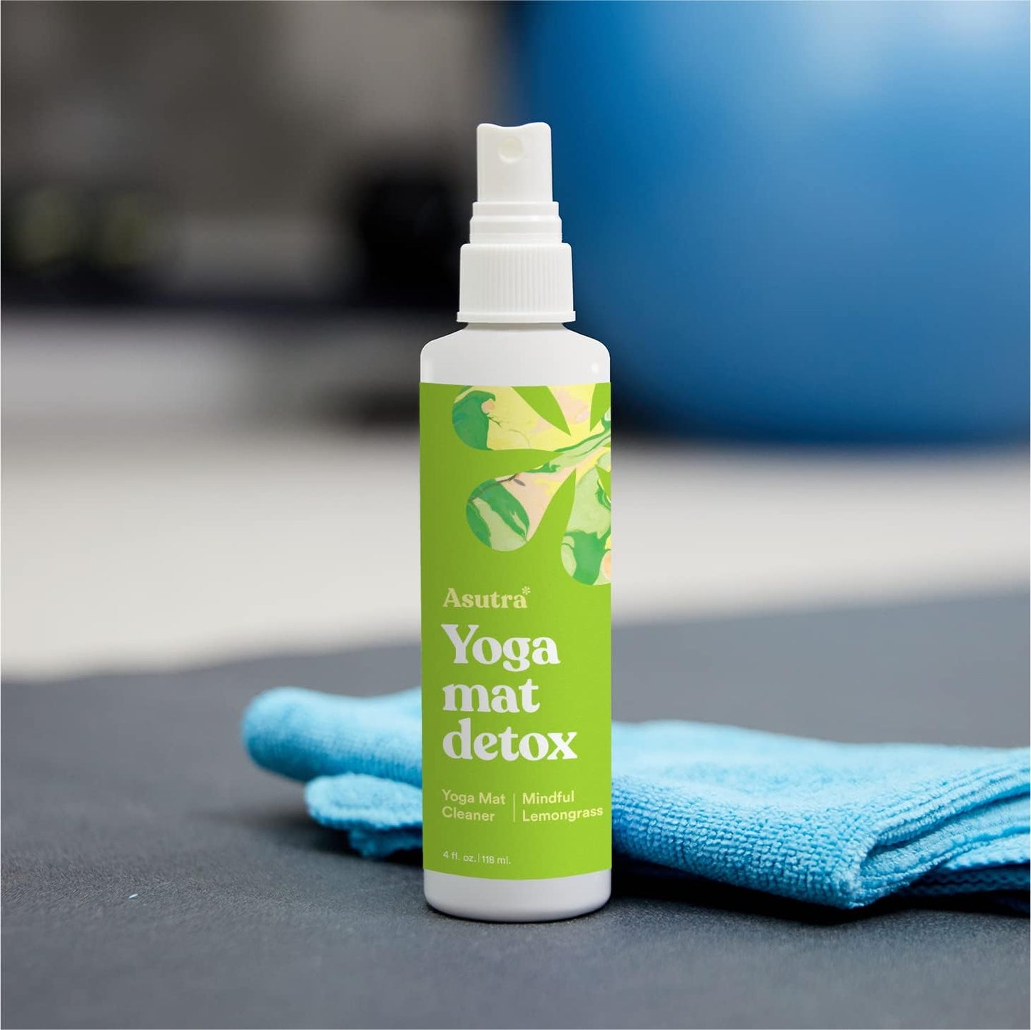 ASUTRA Yoga Mat Cleaner Spray (Peaceful Lavender), 4 fl oz - No Slippery Residue, Organic Essential Oils, Deep-Cleansing for Fitness Gear & Gym Equipment, Microfiber Towel Included