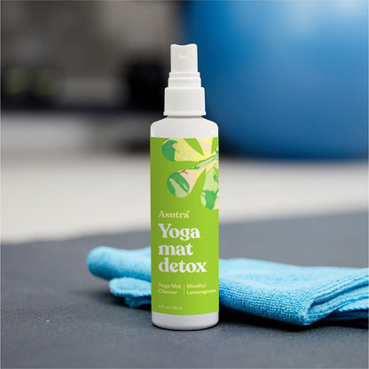 ASUTRA Yoga Mat Cleaner Spray (Peaceful Lavender), 4 fl oz - No Slippery Residue, Organic Essential Oils, Deep-Cleansing for Fitness Gear & Gym Equipment, Microfiber Towel Included