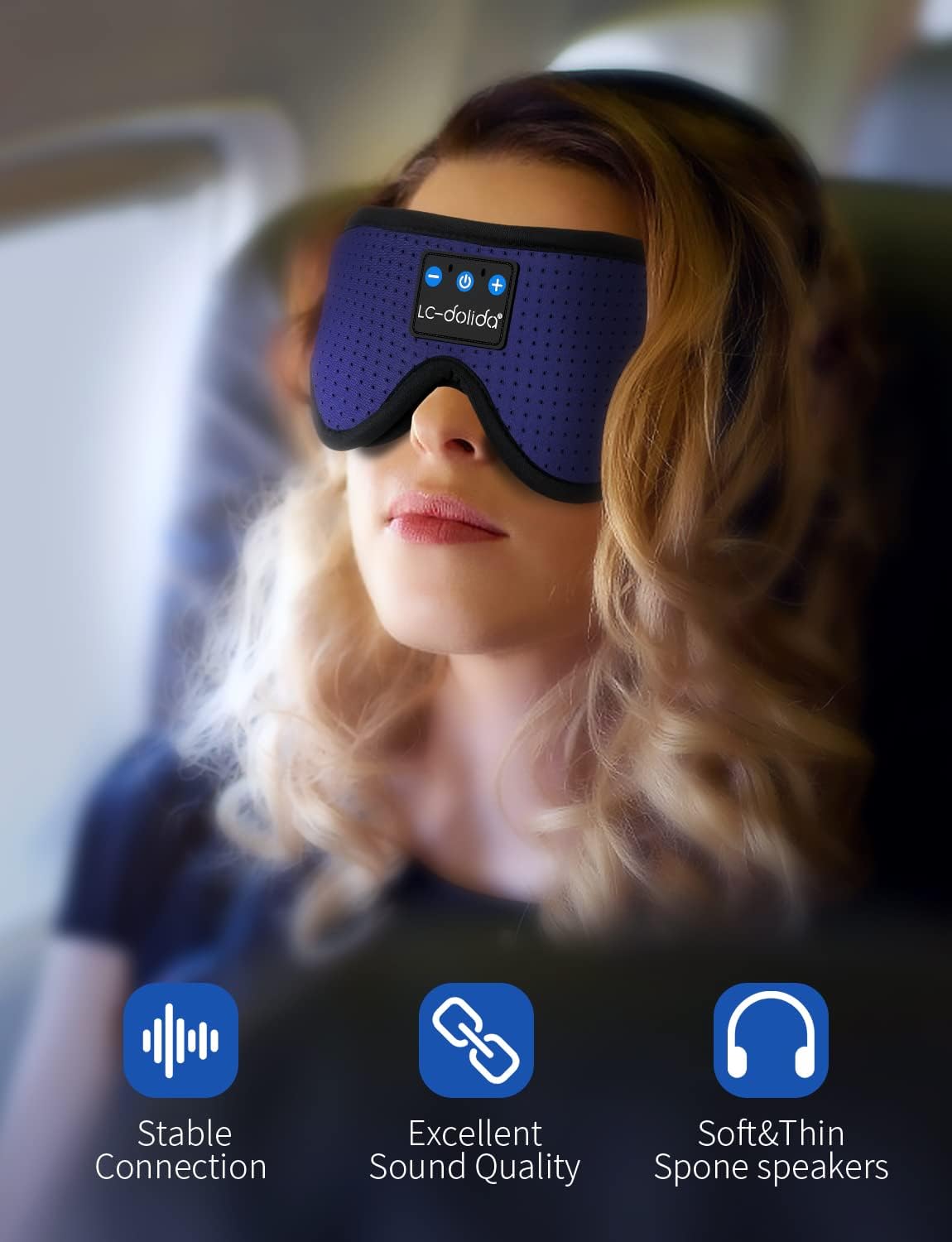 LC-dolida Sleep Headphones, 3D Sleep Mask Bluetooth Wireless Music Eye Mask, Sleeping Headphones for Side Sleepers Sleep Mask with Bluetooth Headphones Ultra-Thin Stereo Speakers Perfect for Sleeping