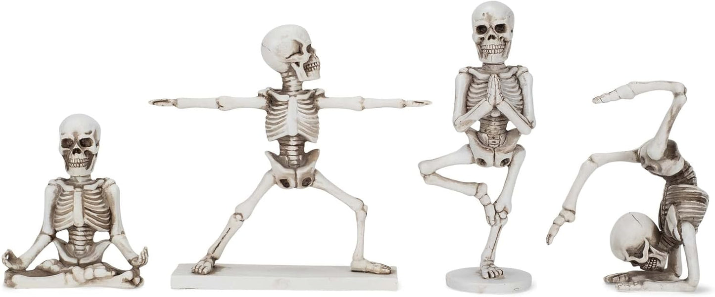 Yoga Pose Skeletons Ivory Tone 6 inch Resin Figurines Set of 4