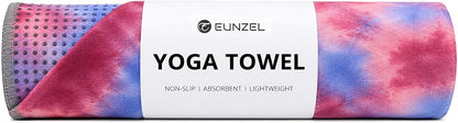 Eunzel Yoga Towel,Hot Yoga Mat Towel with Grip Dots Sweat Absorbent Non-Slip for Hot Yoga, Pilates and Workout 24" x72", Purple & Blue