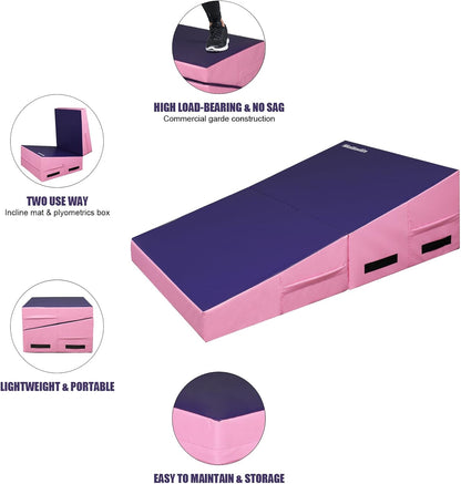 Matladin Incline Gymnastics Wedge Mat, Folding Gymnastics Mat for Kids Girls Home Training Exercise