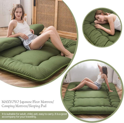 MAXYOYO Bohemian Retro Mattress Boho Floral Japanese Futon Mattress Tatami Floor Mat Foldable Portable Camping, Sleeping Pad, Lounger Couch Bed Full Size