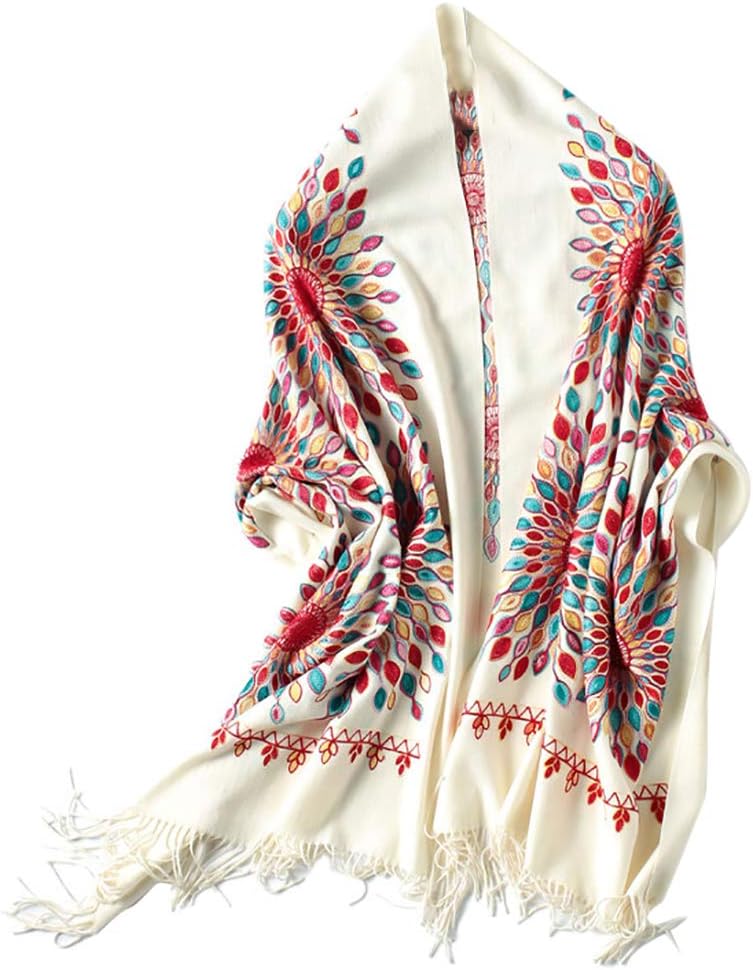 Urban CoCo Women's Embroidered Oversize Tassel Shawl Scarf Wraps for Women