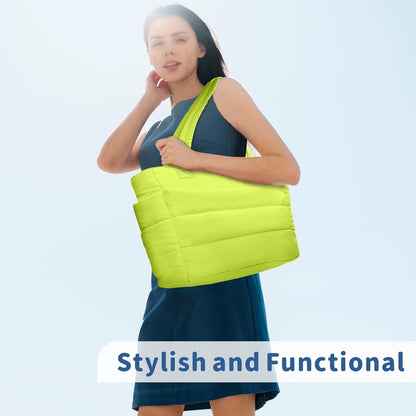 TOPDesign Puffer Tote Bag for Women, Lightweight Puffy Handbag with Compartments, Quilted Shoulder Bag for Work, Travel, Gym - Colors A