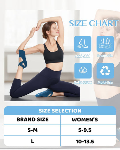AURUZA Pilates Grip Socks for Women Non Slip Skid Yoga Socks with Grips Straps for Ballet Dance Workout Gripper Sock
