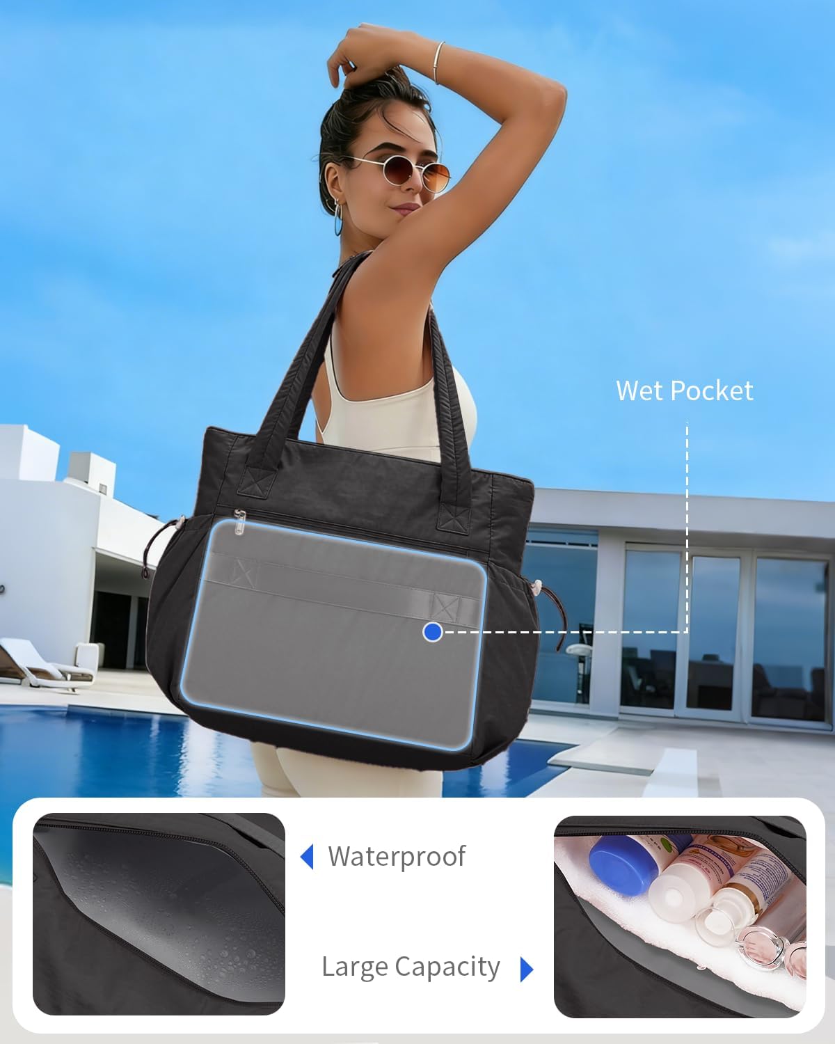 Wandering Nature Bow Tote Bag for Work Fits 40oz Tumbler, Yoga Bag with Wet Pocket & Yoga Mat Pocket, Commute, Gym, Travel