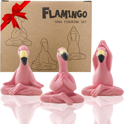 Goodeco 2.4" Mini Yoga Flamingo Figurines - Tiny Gifts Whimsical Kawaii Pink Flamingo Desk Decor, Set of 3 Fairy Garden Lawn Statues, Flamingo Gifts for Women/Mom/Grandma