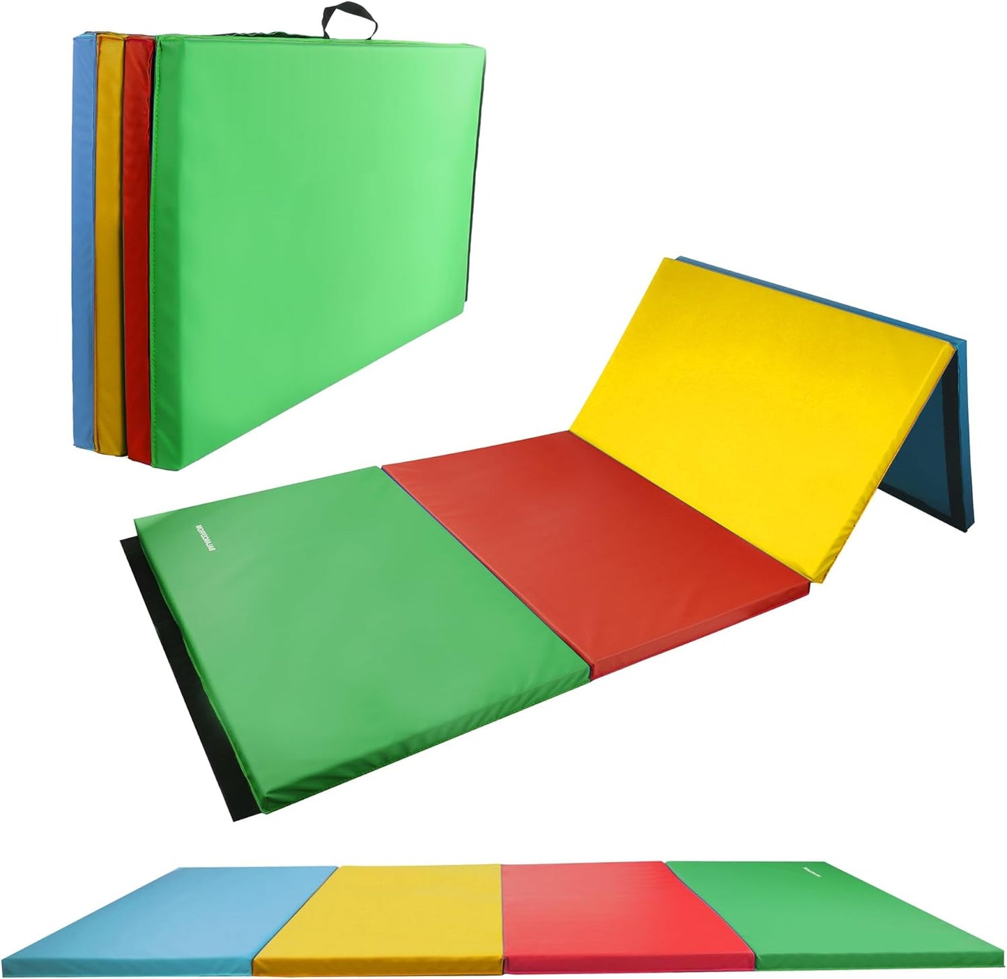 Fitvids 4'x8'x1.9" Gymnastics Mat, Home Exercise Mat with Carrying Handles, Folding Gym Workout Tumbling Mat for Yoga, Pilates, Stretching, MMA, Core Workouts, Fitness Aerobics Mats for Gym Training