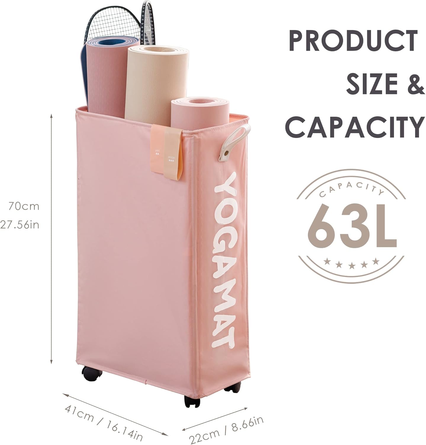 Caroeas Yoga Mat Storage Rack, Yoga Mat Holder Accessories, Home Gym Equipment Storage Yoga Mats, Women Men Workout Equipment Organization with Wheels
