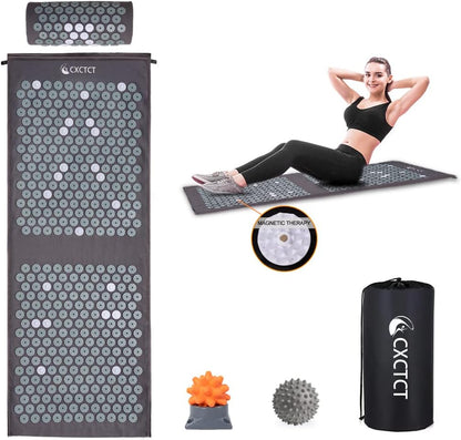Extra Long Yoga Acupressure Mat Set,Massage Acupuncture Mat Large,Magnetic Mat Acupressure Body mat and Pillow for Neck Back Pain Relief(Gold)