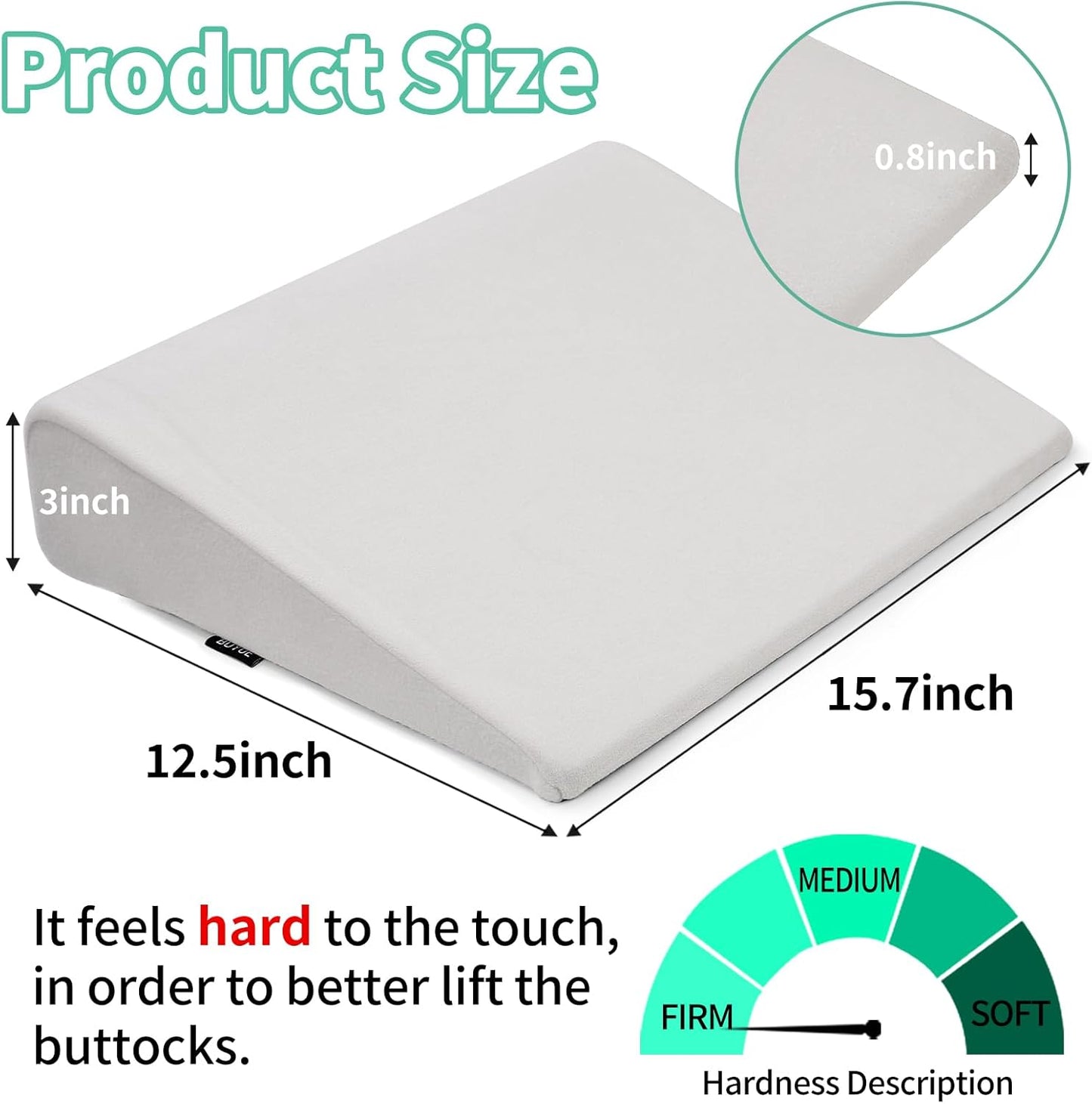BUYUE Wedge Cushion for Butt Lift Women, Hard-Firm EVA Foam for Lift HIPS Up Fitness Training, Plank Position Mat, Non-Slip Chair Seat Pad, 15.7"x 12.5", Black
