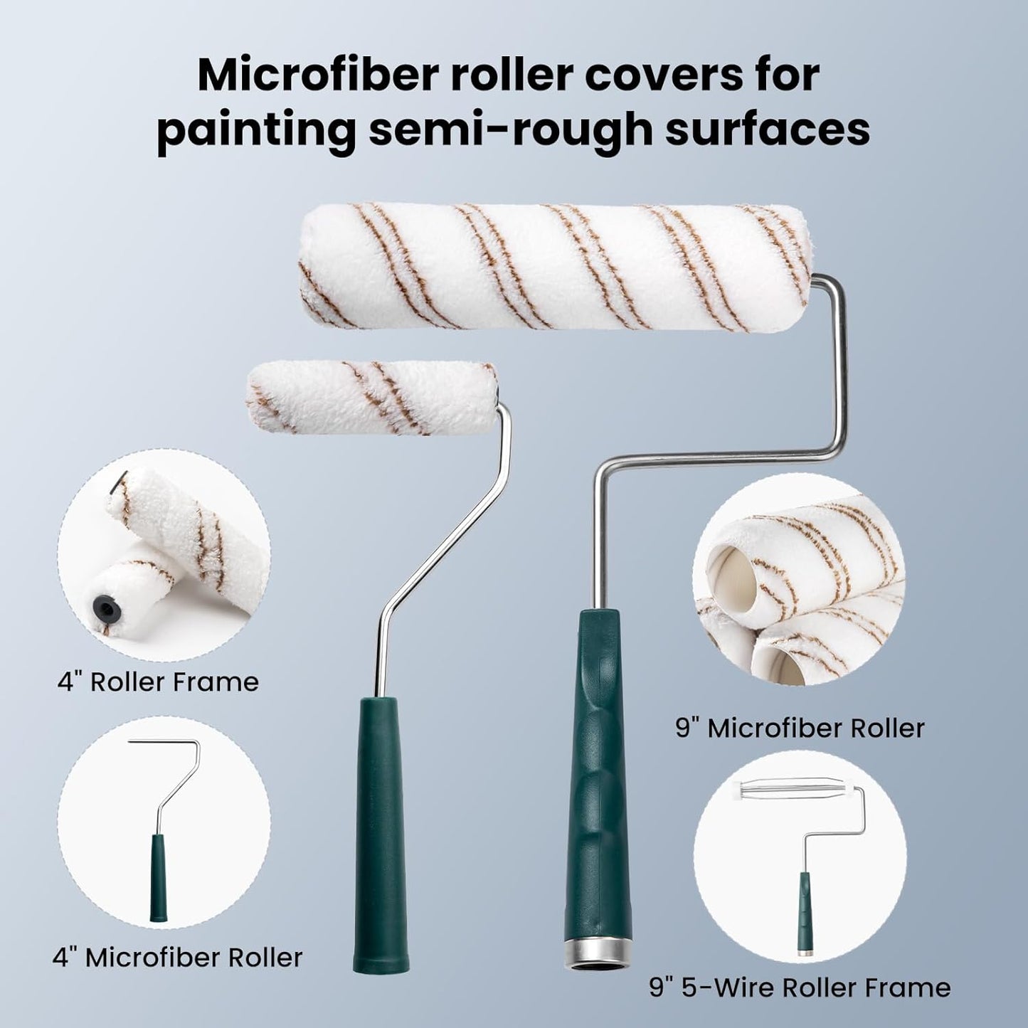 Mister Rui Paint Roller Kit, 9 Pack 6 Inch High Density Foam Paint Roller, Paint Tray with Liner, Mini Paint Rollers for Painting Walls, Small Paint Roller Tray Set