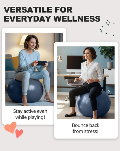 Trideer Exercise Ball for Yoga, Pilates & Fitness – Stability Ball Equipment for Home Gym & Office Chair, Core & Balance Training Accessories, Physical Therapy Equipment, Quick Pump Included, 5 Sizes