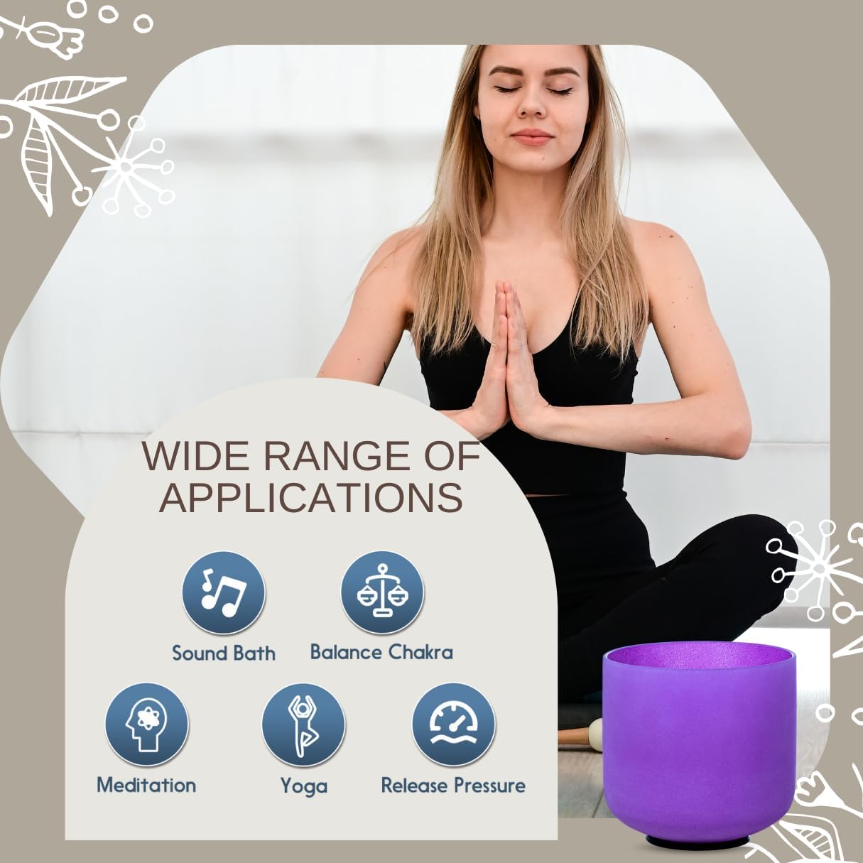 8 inch White C Note Root Chakra Quartz Crystal Singing Bowl, for Healing Mindfulness Meditation Yoga Sound Baths, with Rubber Mallet O-ring