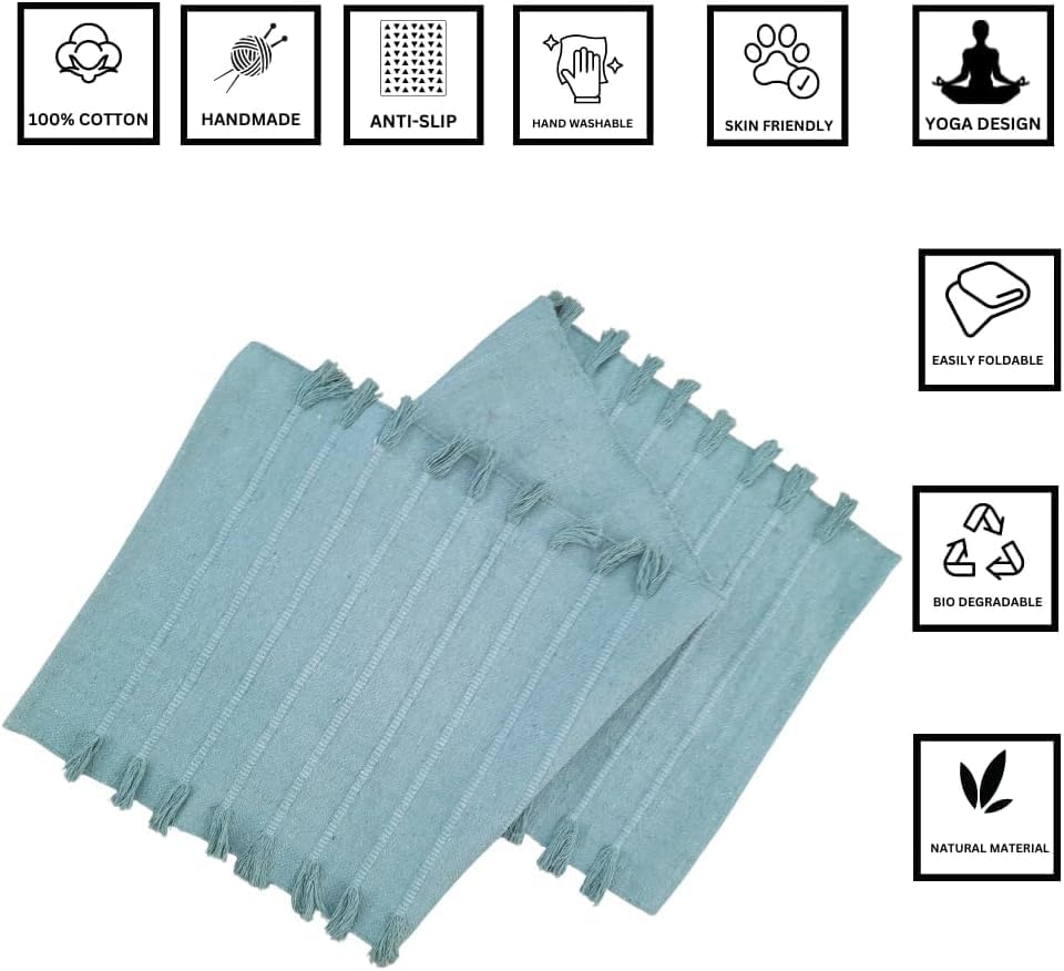 Indian Handmade100 % Organic Anti Skid Multi Colour Cotton Yoga Mat - Eco-Friendly Hand-Woven Rug - Non-Slip & Thick (24”x72”x5mm) for Hot yoga & Everyday Fitness at Home - Comfortable & Foldable Extra-Long Mat
