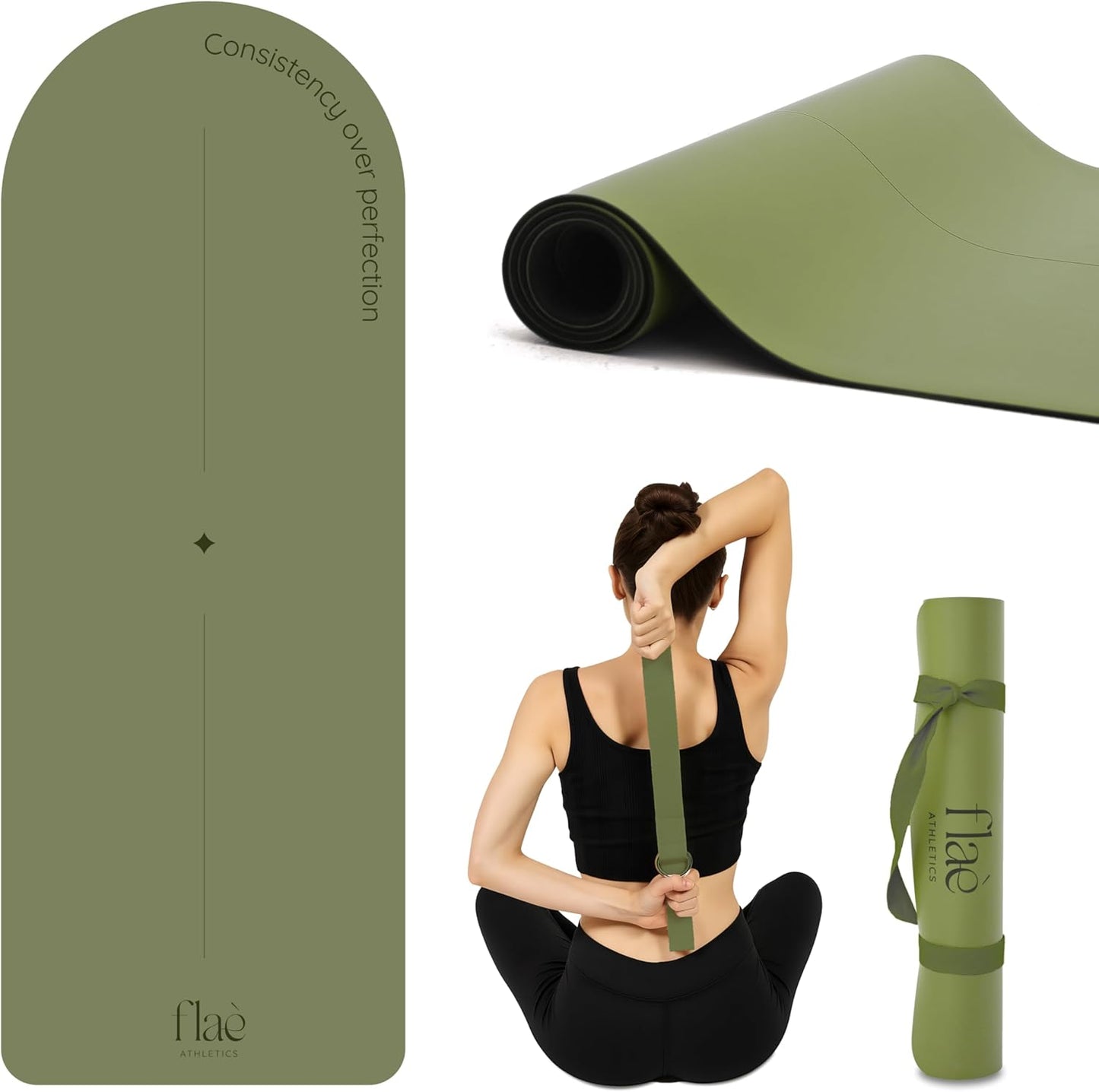 Arch-shaped Yoga Mat, Eco PU Rubber, Non-Slip Exercise Mat for Yoga, Pilates, Home Workout & Stretching with Carry/Stretch Strap & Motivational Design