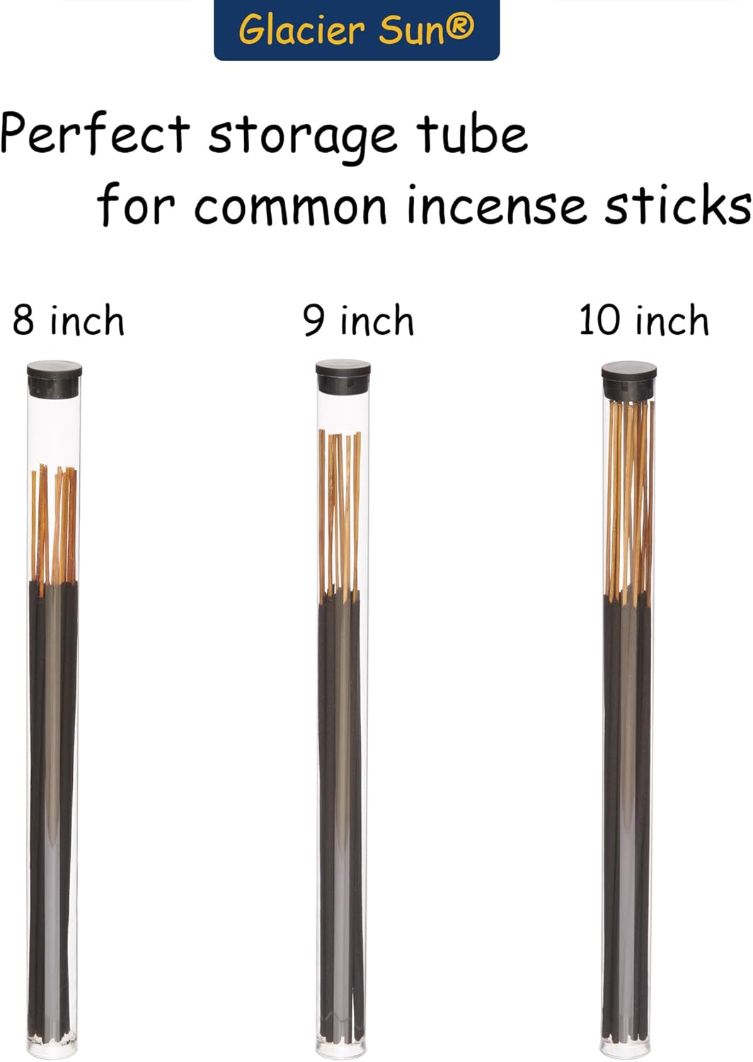 Clear Plastic Tube with Black lid, Storage Holder for 8-10 inch Incense Sticks, Preserves Aroma (24)