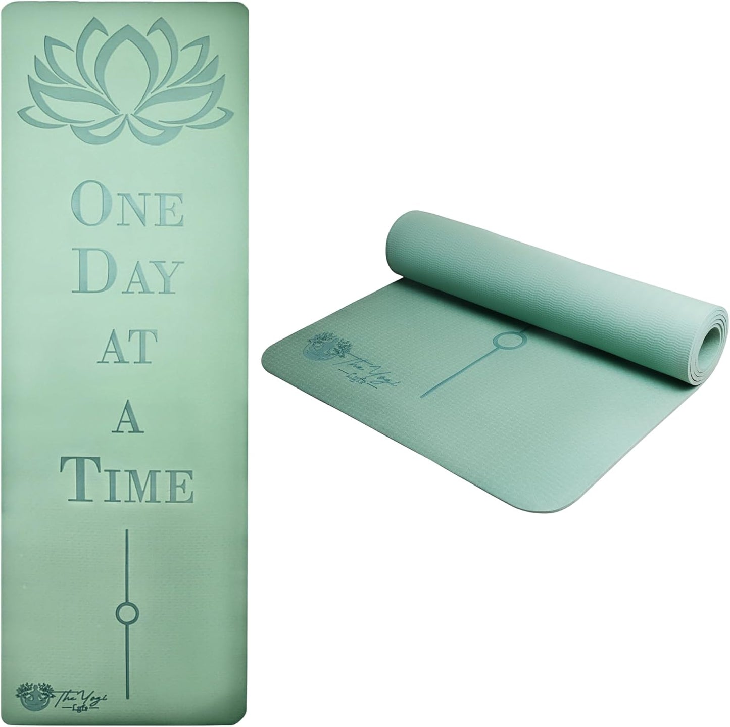 Recovery Lyfe Yoga Mat – “One Day at a Time” Engraving, Non-Slip Eco TPE, Sage Green, 72" x 24" x 6mm, Yoga & Meditation Mat for Recovery and Grounding
