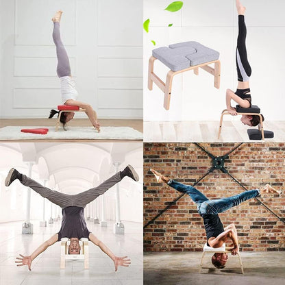 Yoga Headstand Bench, Multifunctional Yoga Inversion Stool, Wood Frame and PU Pads, Upside Down Chair for Balance Training Core Strength (Pure Pearl White)