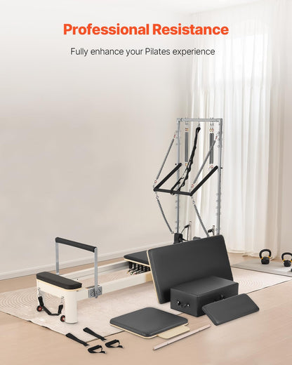VEVOR Pilates Reformer, Reformer Pilates Machine with Cadillac Trapeze Table or Tower & Mat, Pilates Equipment for Home Workout and Studio, Includes Jump Board，Sitting Box