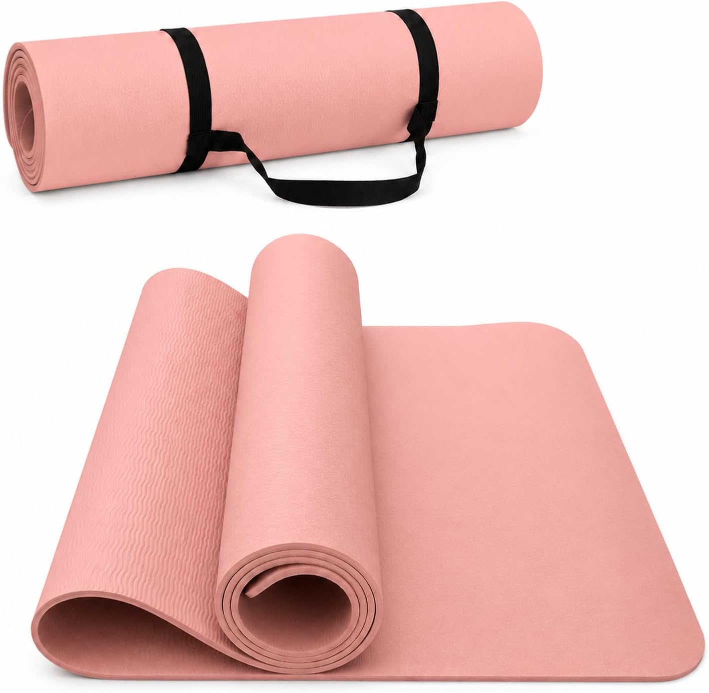 Thick TPE Yoga Mat, Non-Slip Eco-Friendly Exercise Mat with Carrying Strap for Yoga, Pilates and Home Workouts, Standard and Extra Wide Options