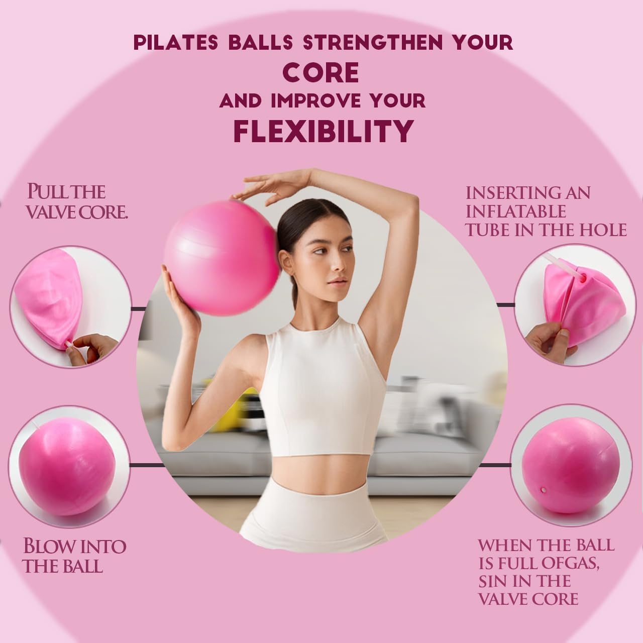 Yoga Starter Set,Home Pilates Essentials Kit Pilates Ring and Ball Set for Women Workouts,Pilates Equipment with 10inYoga Ball Figure 8 Resistance Band Pilates Bands Toning Fitness Starter Set