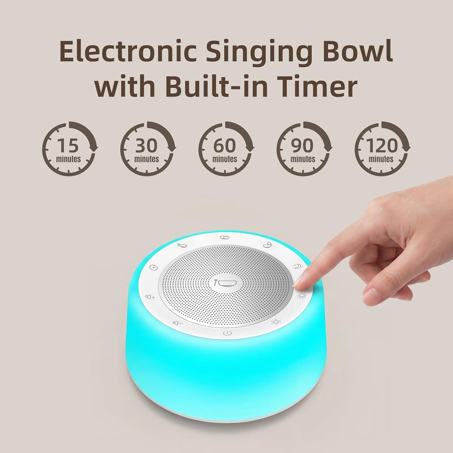 Kipcush Automatic Tibetan Singing Bowl Sound Machine – 11 Healing Tones, Touch Control Night Light, Smart Timer & Memory, Plug-in Sound Therapy Device for Yoga, Meditation, Sleep & Stress Relief