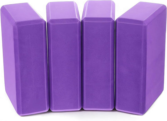 4 Pack High Density EVA Foam Yoga Blocks (9"x6"x3") - Non-Slip Lightweight Pilates Equipment for Stretching, Meditation & Balance Support (Purple)