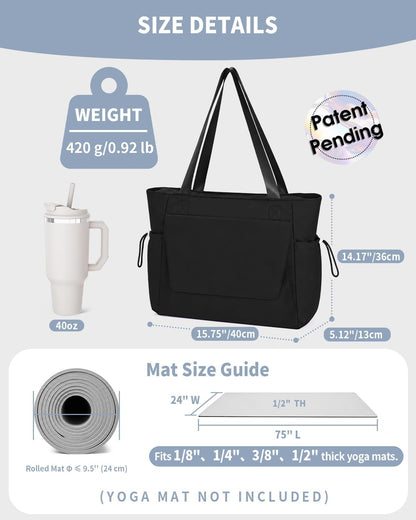 sportsnew Yoga Mat Bag Tote Yoga Gym Bags For Women Men with Waterproof Wet Pocket & Hook-and-loop, Quick Access Storage Yoga Mat Bag Carrier