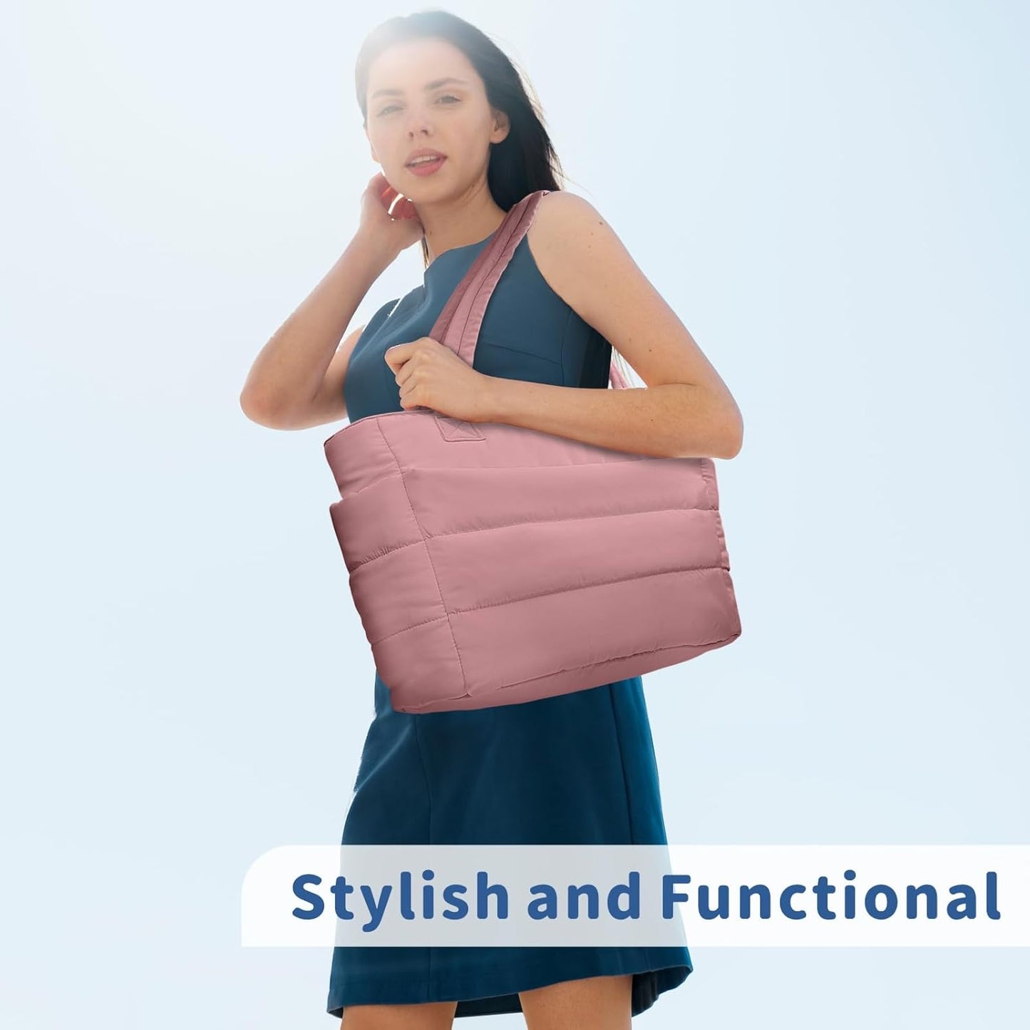 TOPDesign Puffer Tote Bag for Women, Lightweight Puffy Handbag with Compartments, Quilted Shoulder Bag for Work, Travel, Gym - Colors B
