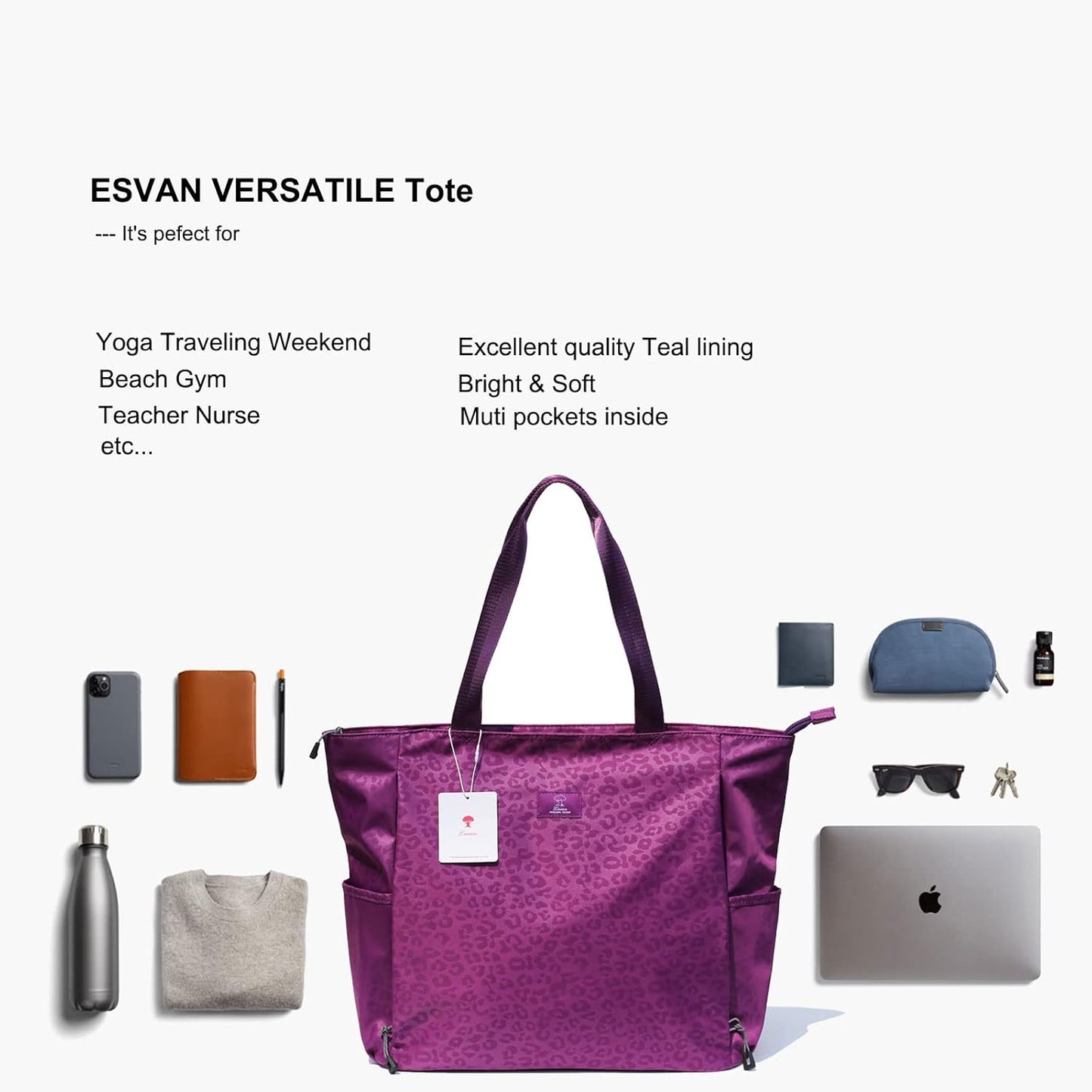 ESVAN Yoga Mat Bag Yoga Tote Carrier Shoulder Bag Carryall Tote for Office,Yoga,Pilates,Travel,Beach and Gym